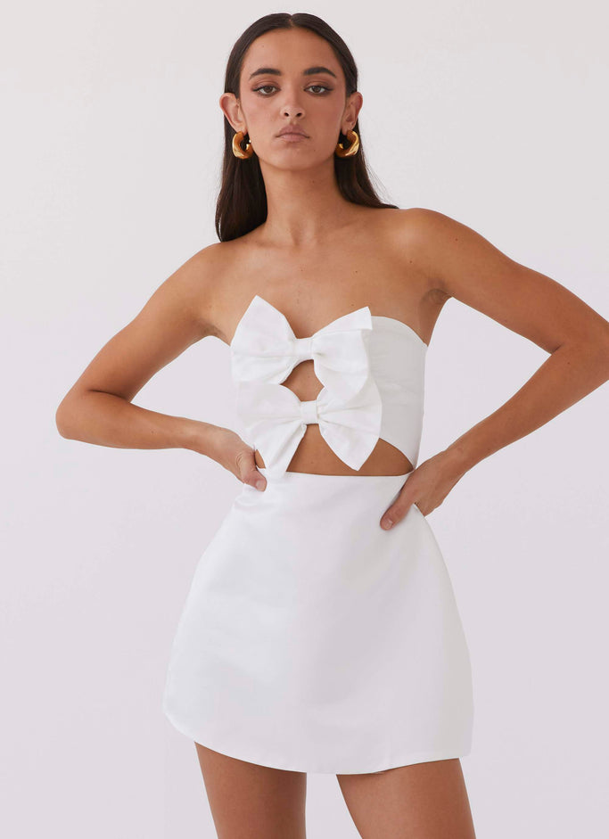Peppermayo Exclusive Girl Crush Bow Mini Dress - White