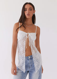 Pick Of The Bunch Lace Tie Top - White