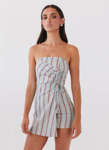 Lavinia Linen Tube Mini Dress - Coastal Stripe