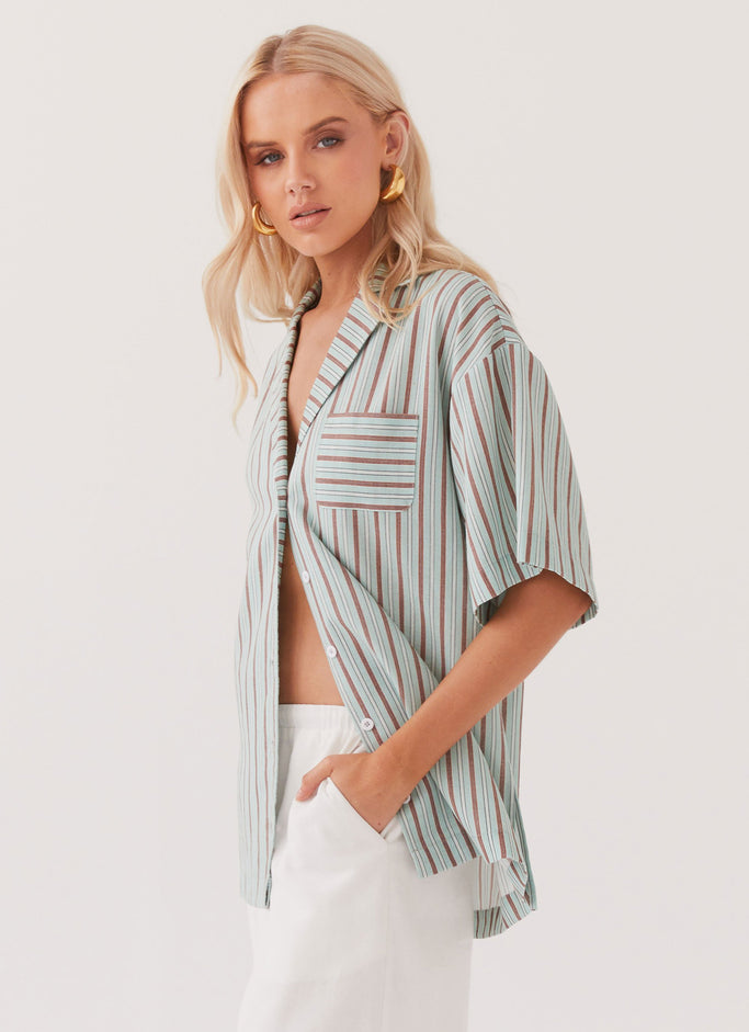 Darcie Oversized Linen Shirt - Coastal Stripe