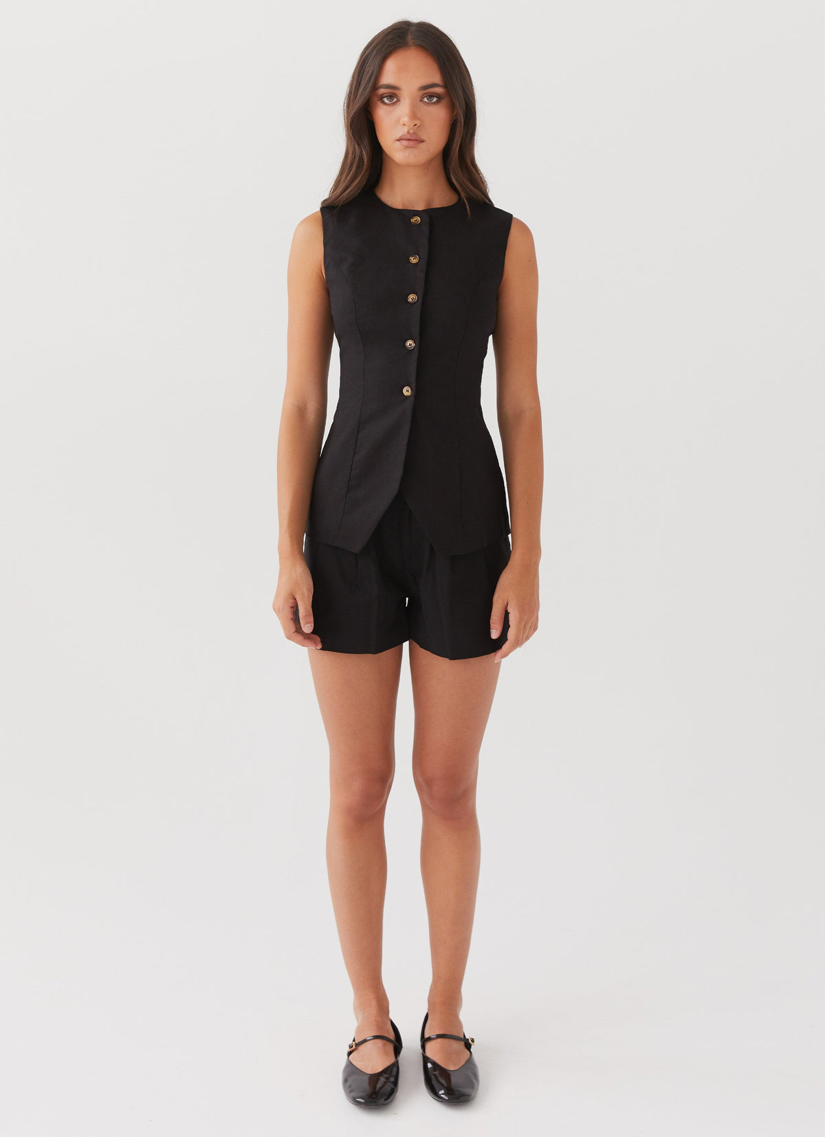 Womens Born For Bordeaux Linen Shorts in the colour Black in front of a light grey background