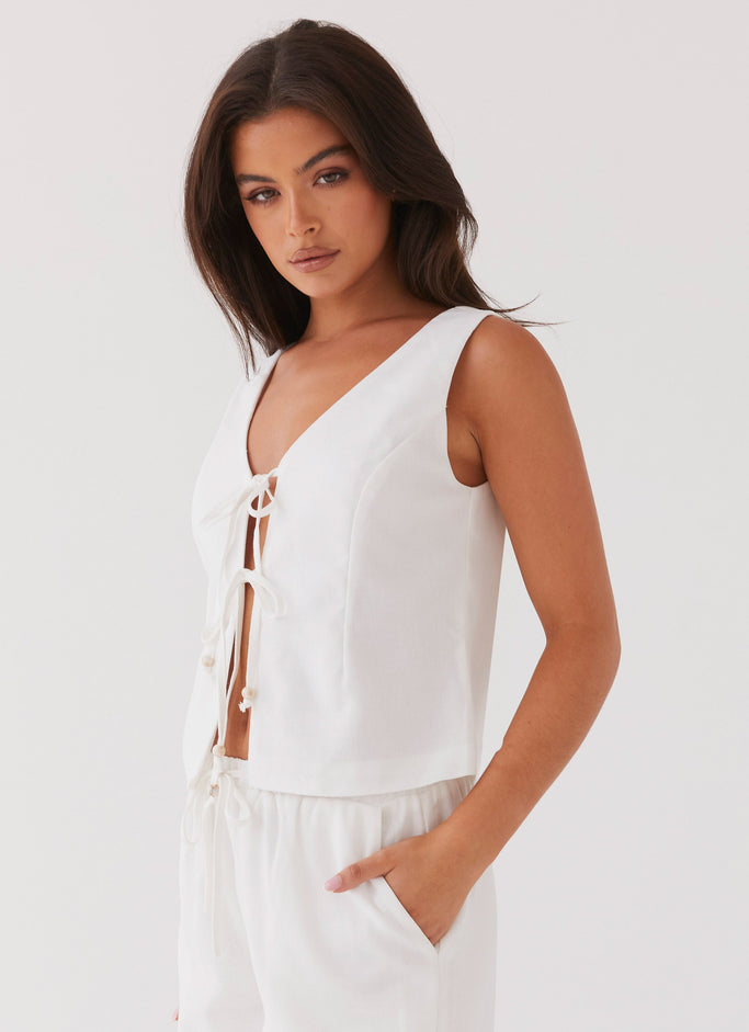 Tina Linen Vest Top - White
