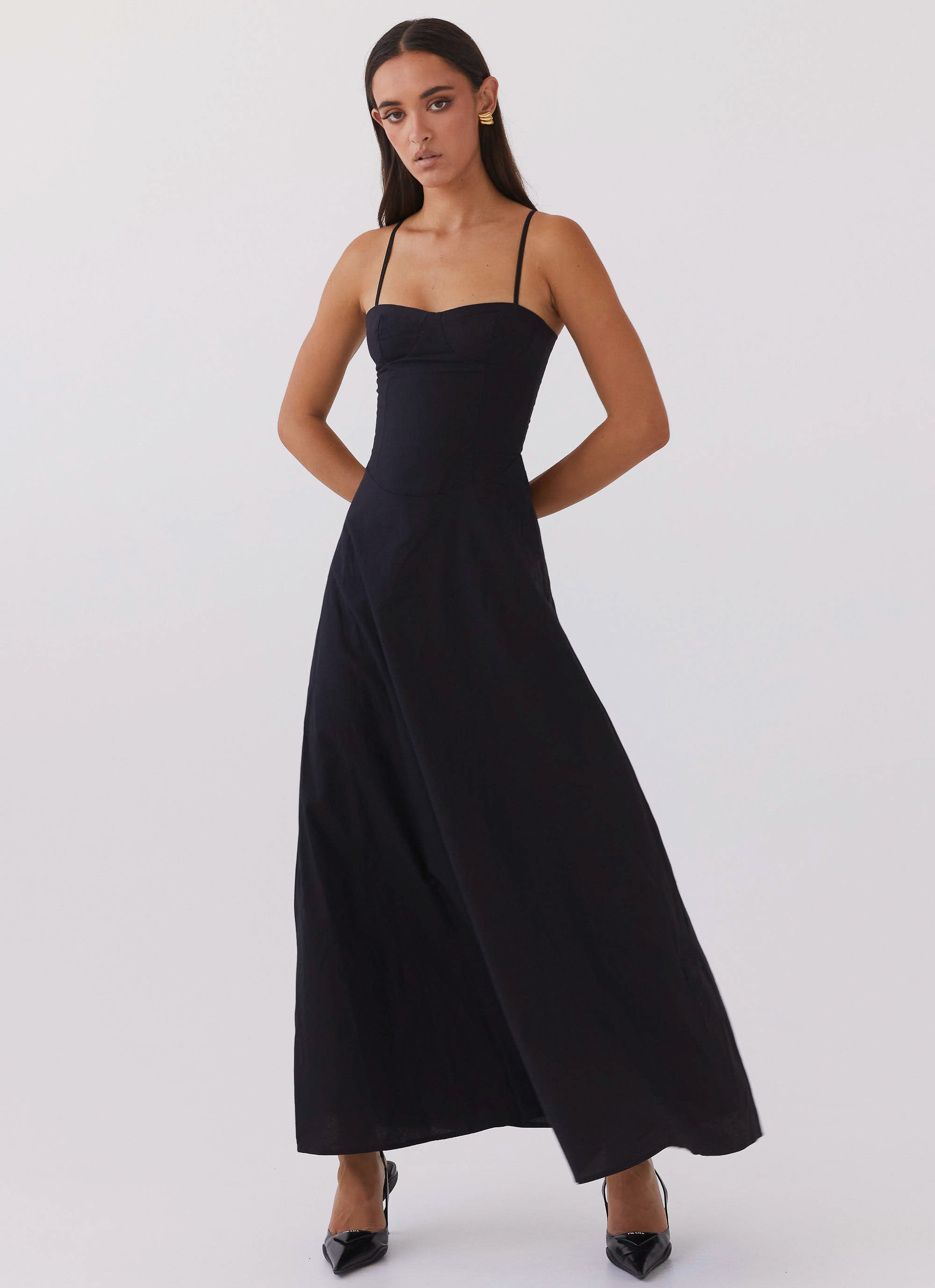 Angelina Linen Maxi Dress - Black – Peppermayo