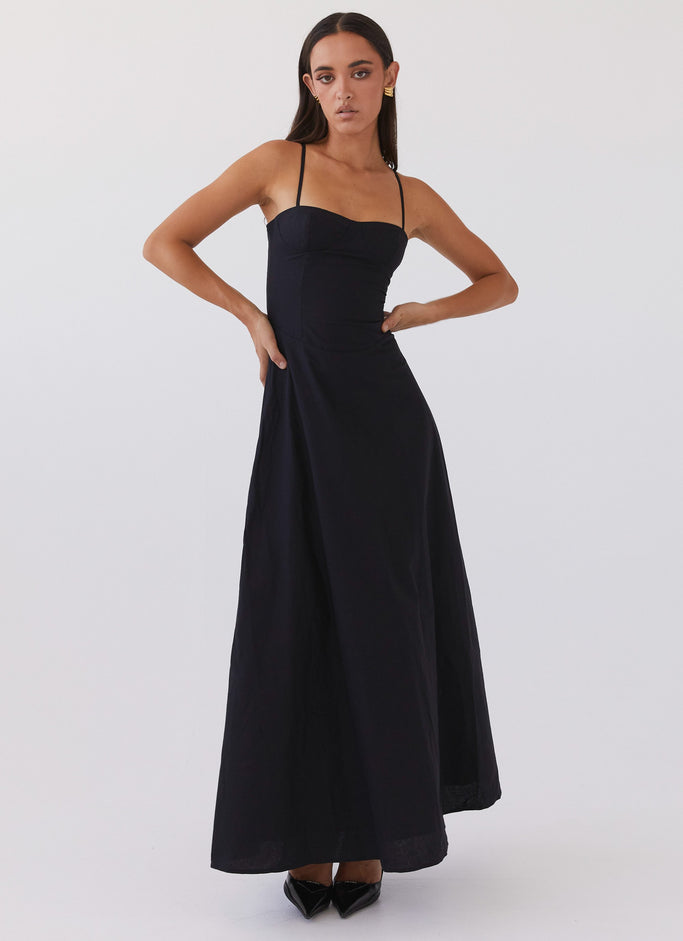 Angelina Linen Maxi Dress - Black