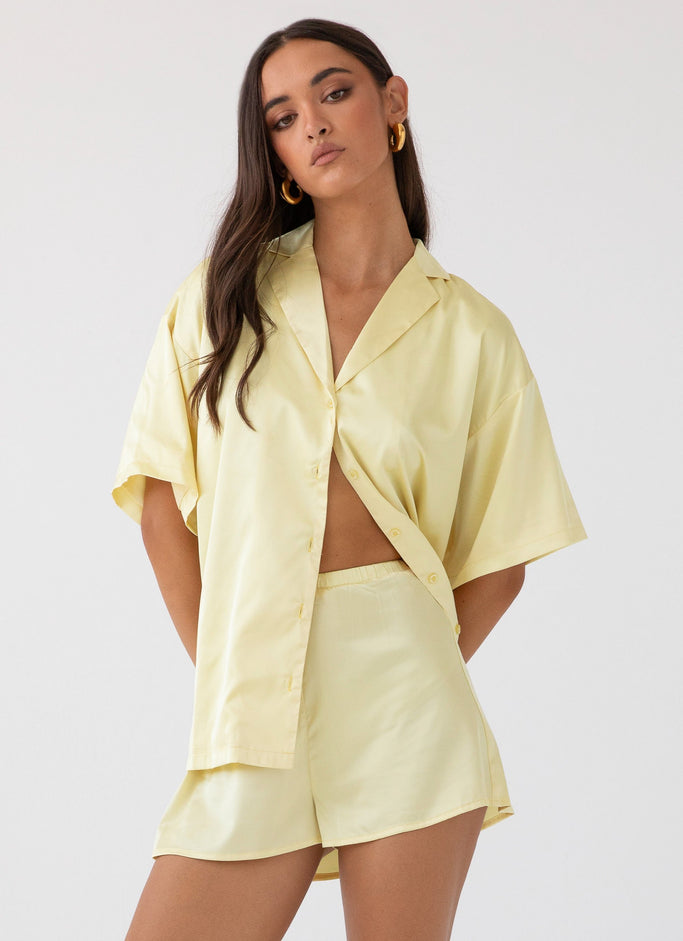 Julia Satin Oversized Shirt - Lemon
