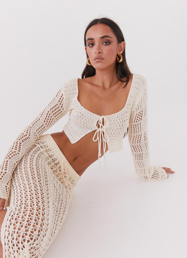 Rosalina Crochet Long Sleeve Top - Natural