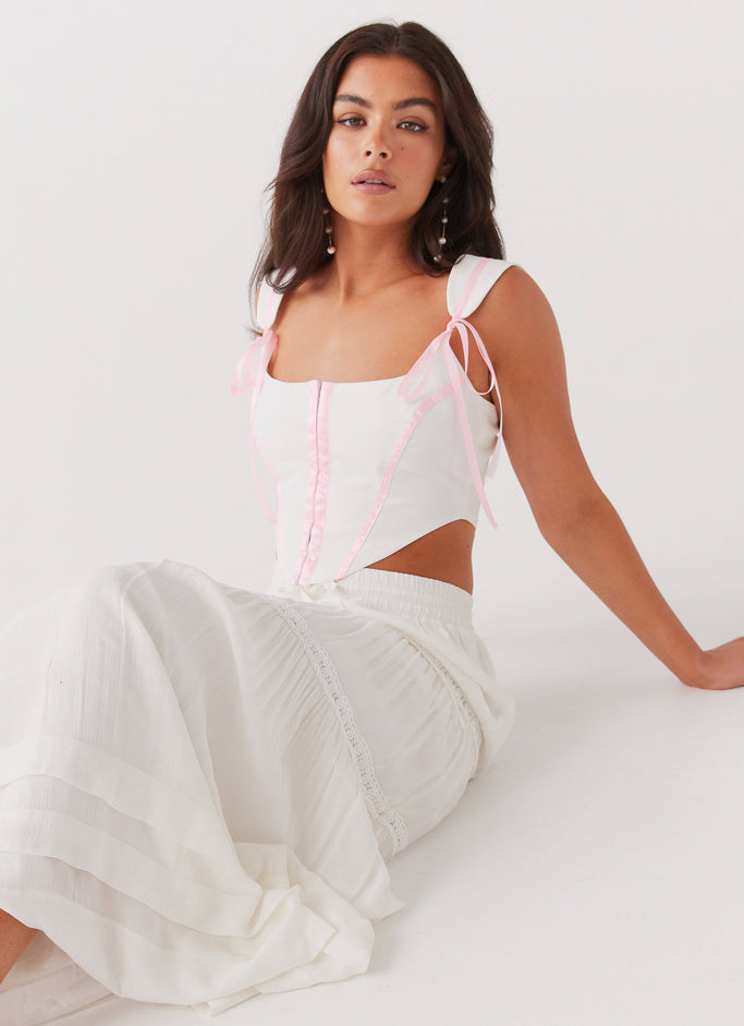 Love Letters Bow Bustier Top - Pink Ribbon