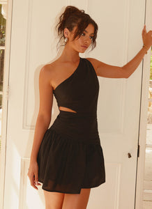 Sunkissed Hearts Linen Mini Dress - Black