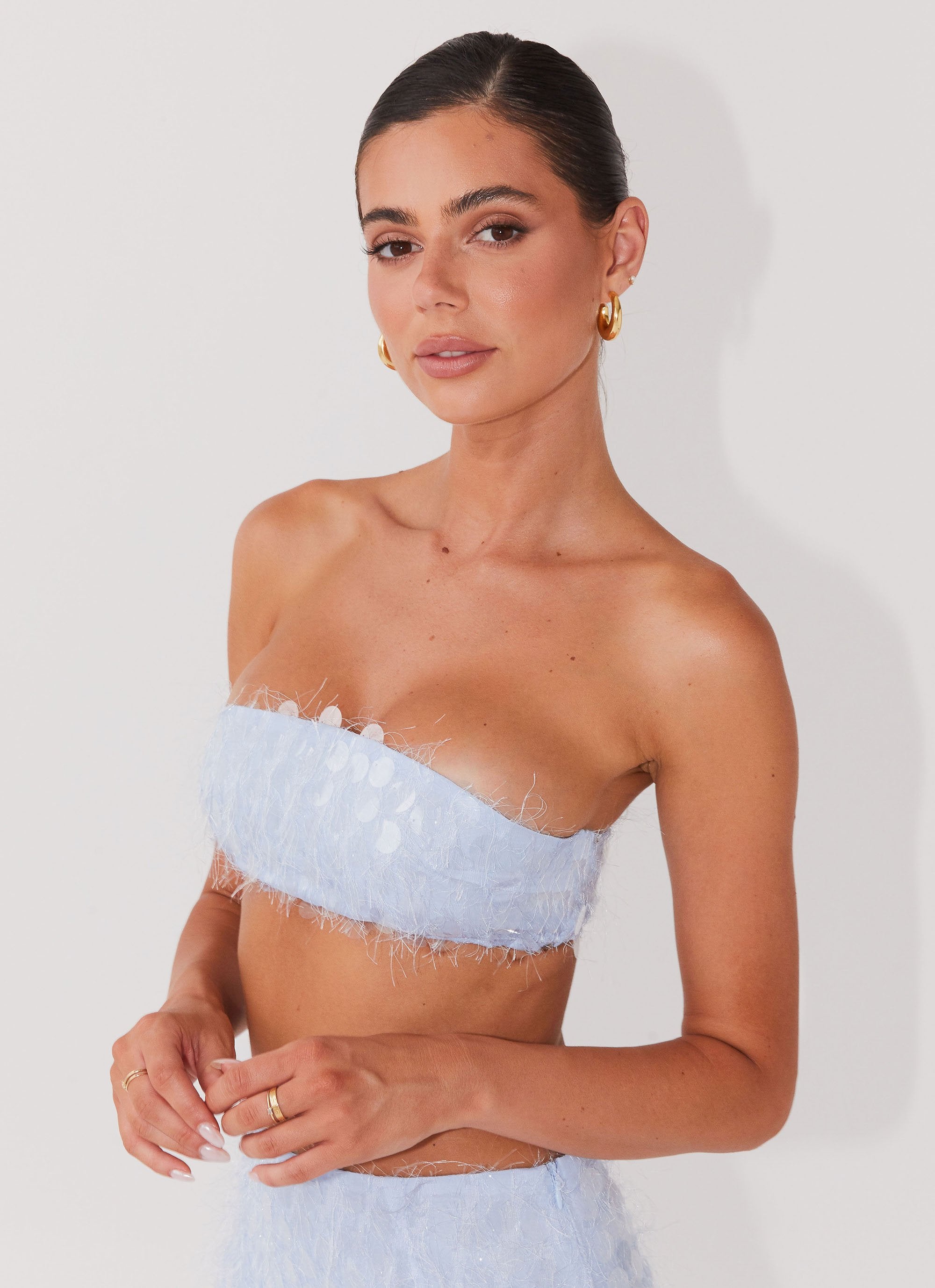 Kyleigh Textured Sequin Bandeau Top - Lavender Mist – Peppermayo