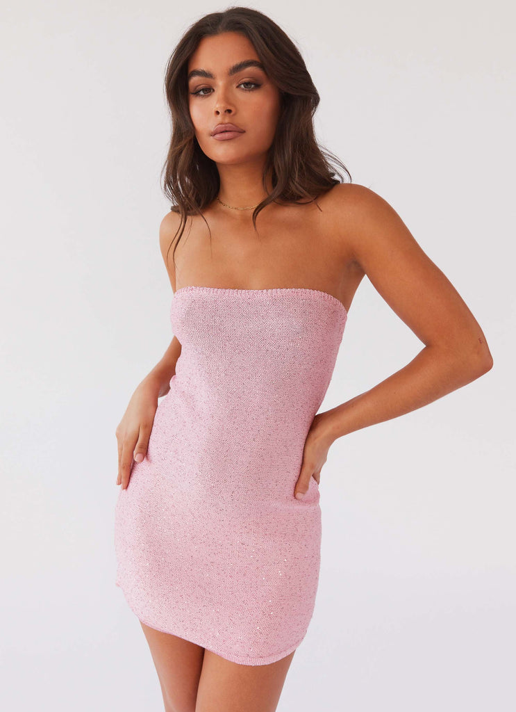 Dance The Night Tube Knit Mini Dress - Pink Dusk