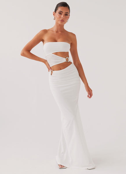 Into Pieces Mesh Maxi Dress - White – Peppermayo