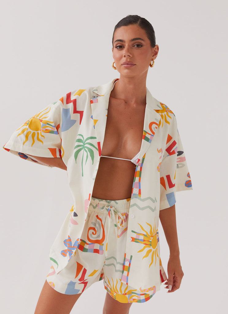 Tallulah Linen Oversized Shirt - Summer Palm
