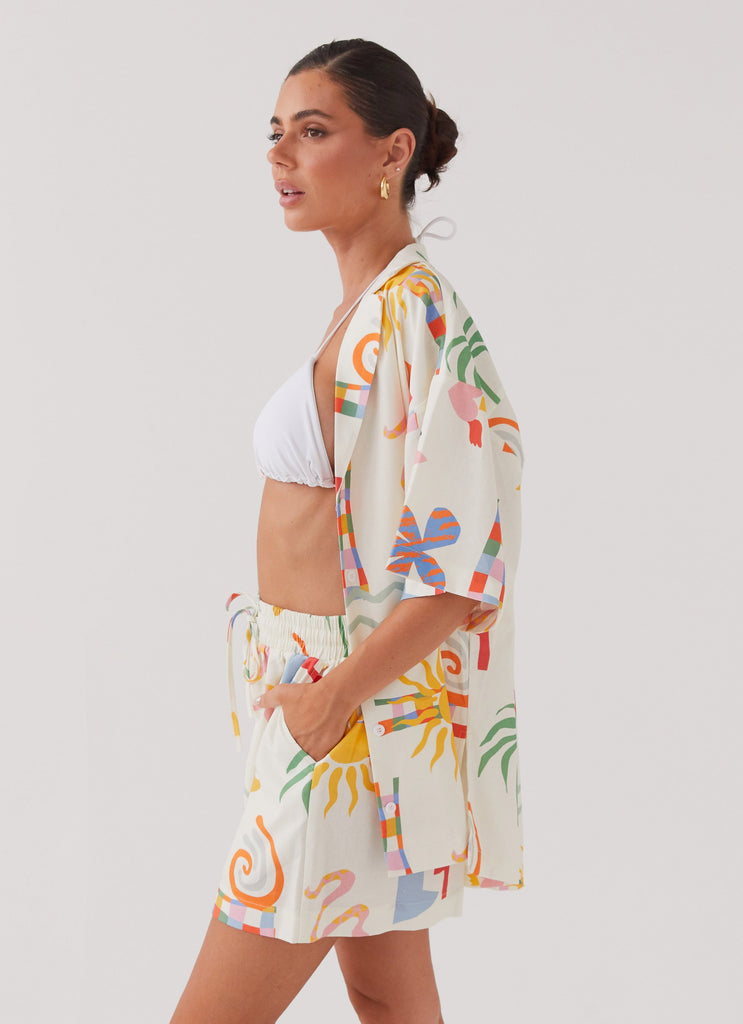 Tallulah Linen Shorts - Summer Palm