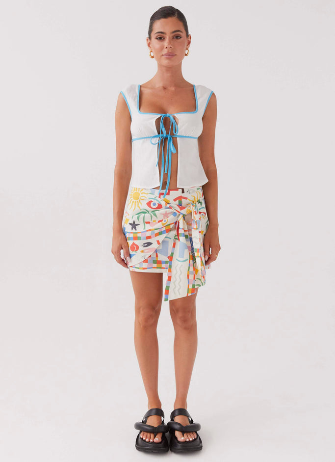 At First Light Linen Wrap Mini Skirt - Summer Palm