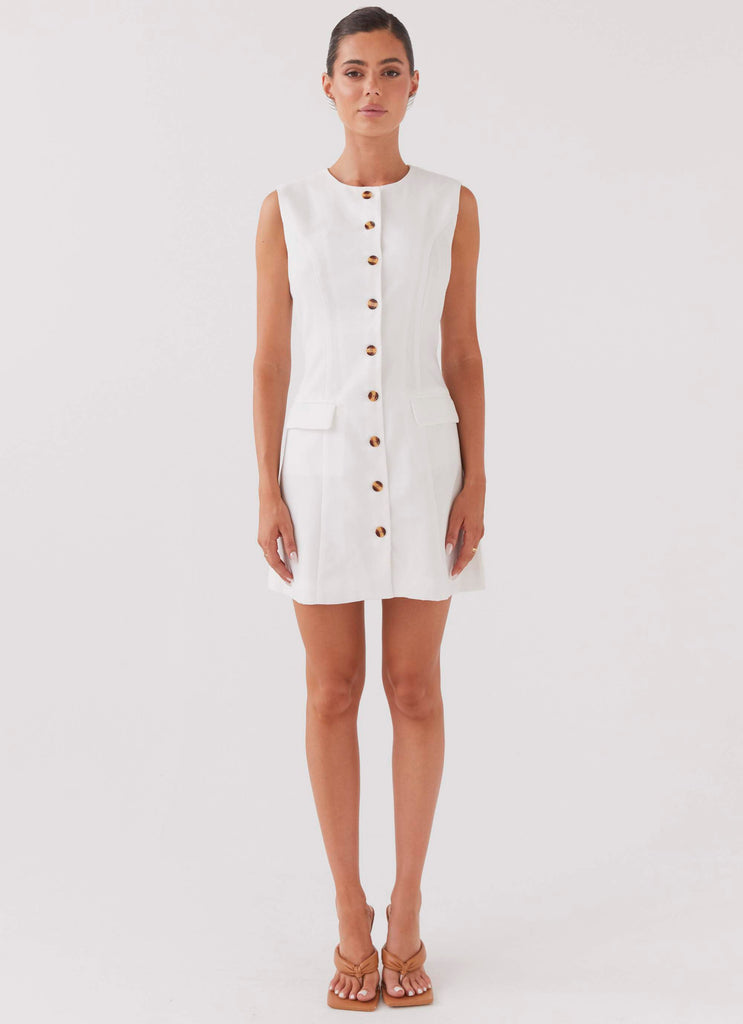 Castello Fiore Linen Mini Dress - White – Peppermayo