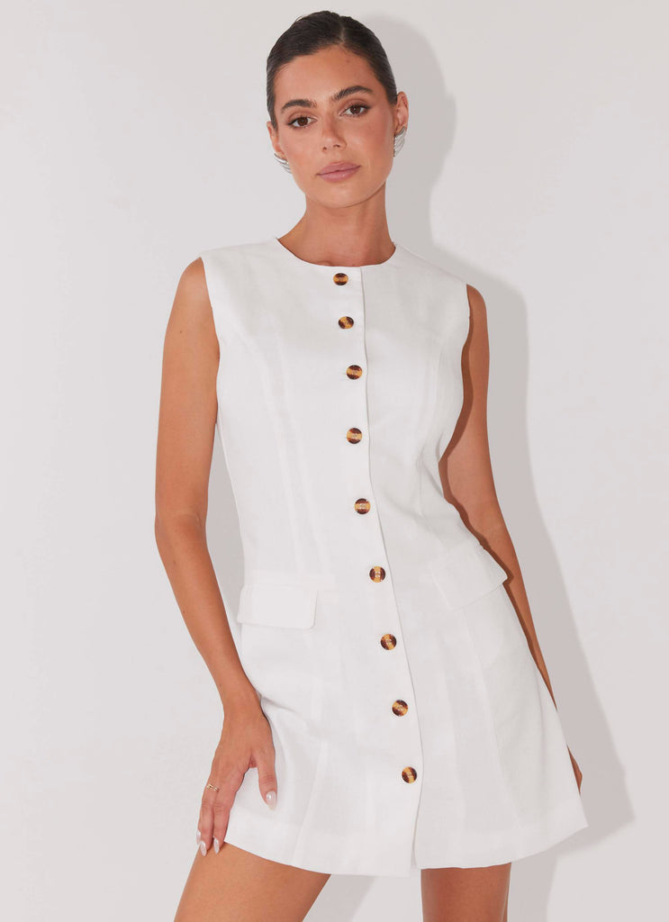white mini dress with buttons 100% Cotton White Button Front Mini Dress - All Dresses