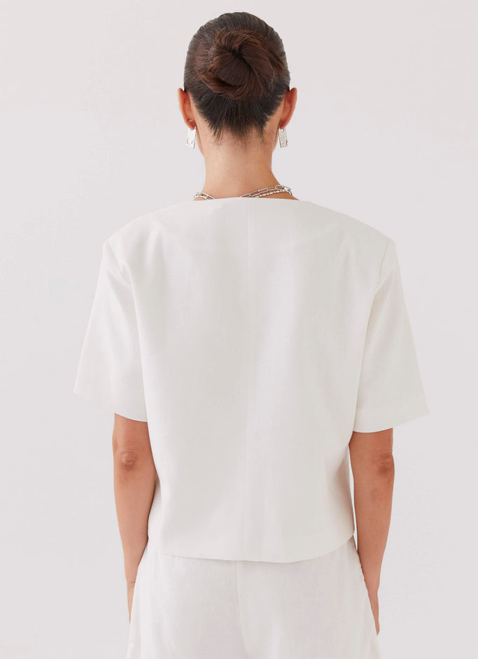 Hacienda Linen Short Sleeve Blazer - White