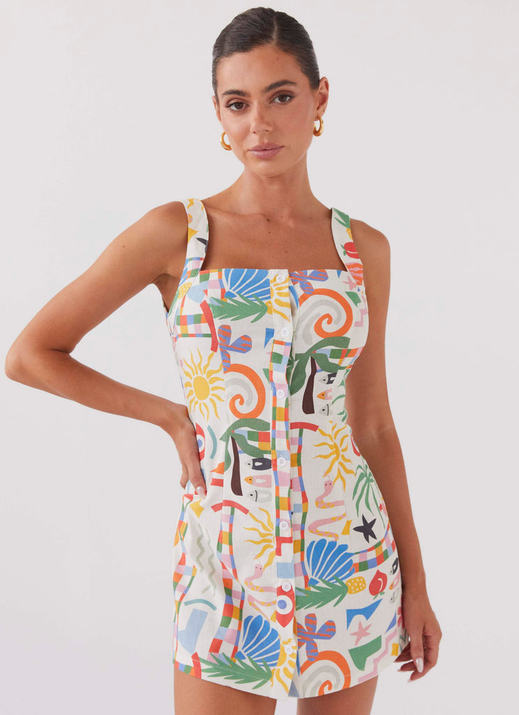 Tori Linen Mini Dress - Summer Palm