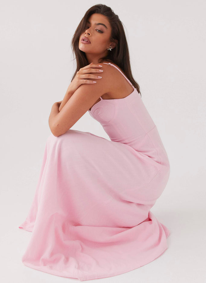 Angelina Linen Maxi Dress - Pink Petal