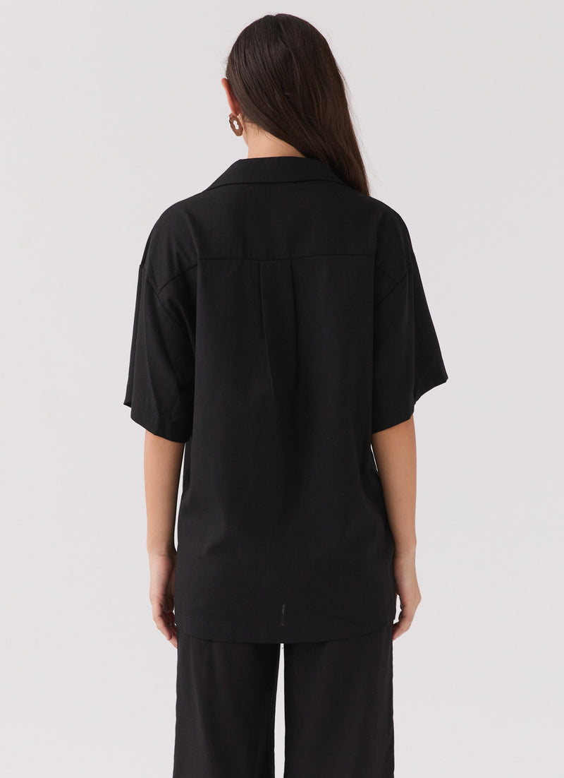 Roll with Me Linen Oversized Shirt - Black