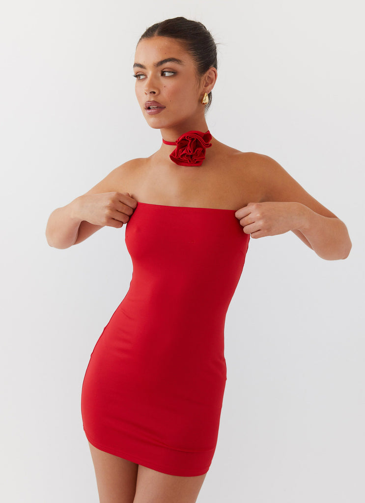 Ruby Glamour Rose Mini Dress - Rouge Red – Peppermayo
