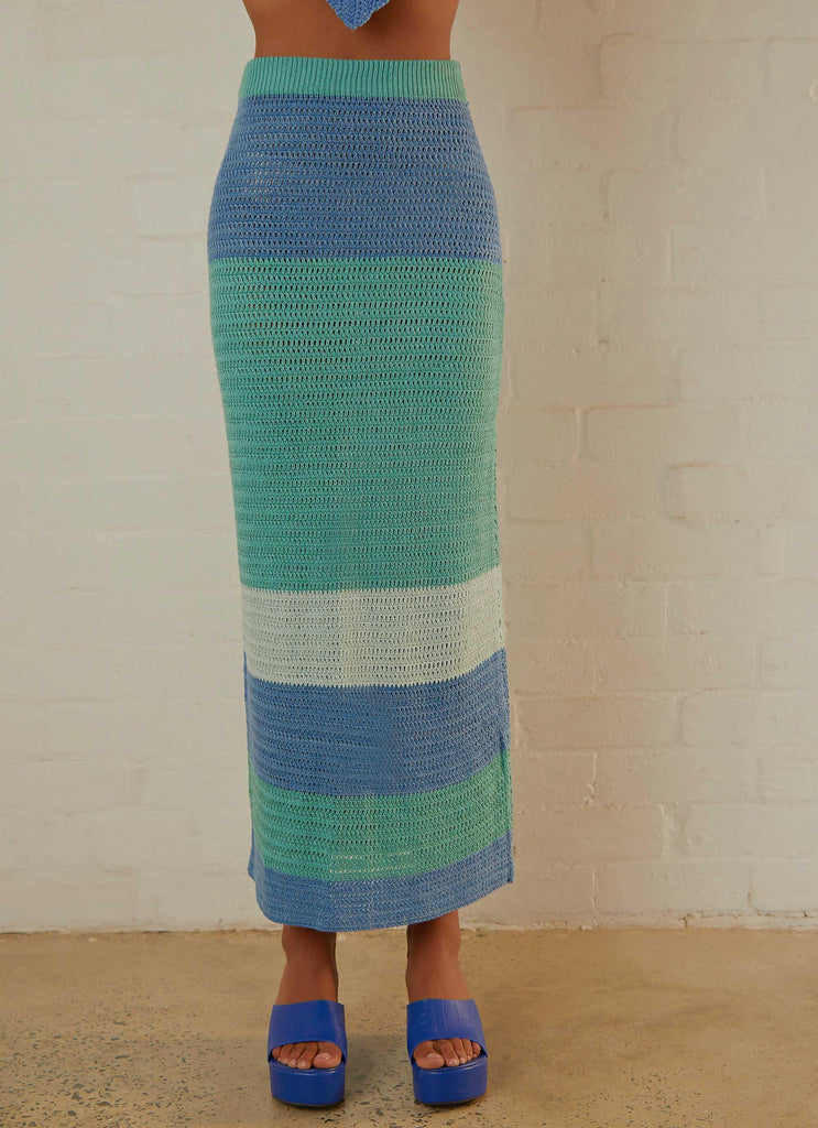 Sand Dunes Crochet Maxi Skirt - Azure Stripe - Peppermayo