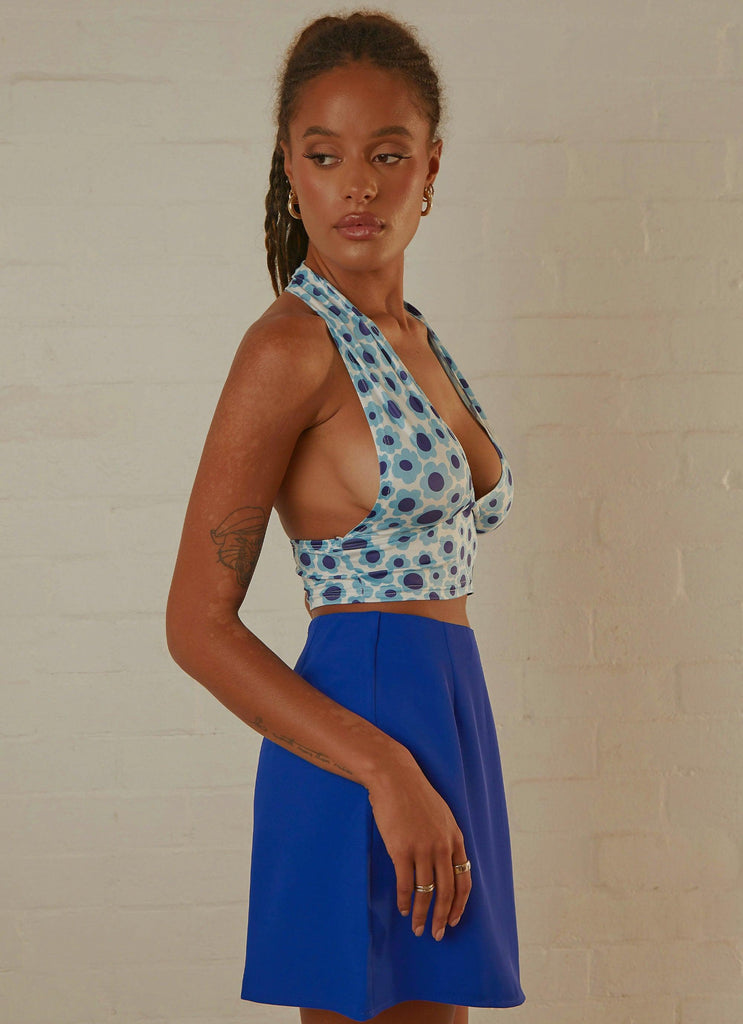 Dance To This Halter Crop - Blue Floral - Peppermayo