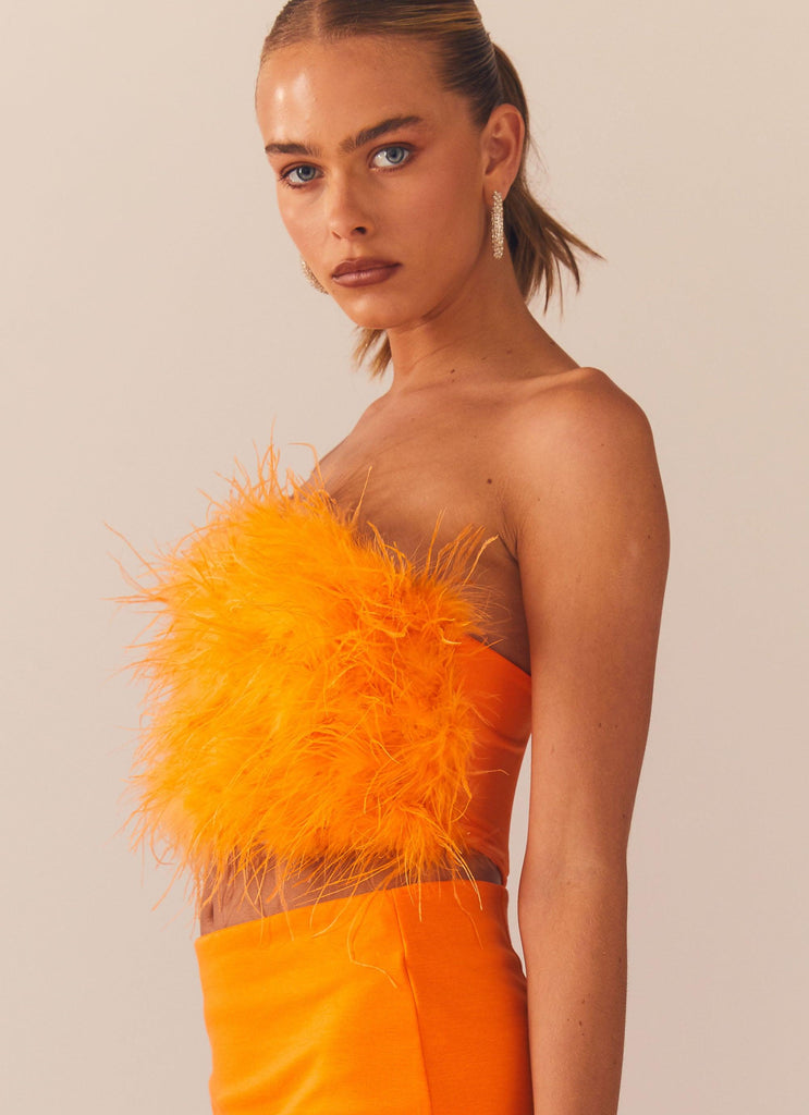 The Night Is Ours Feather Crop Top - Tangerine - Peppermayo