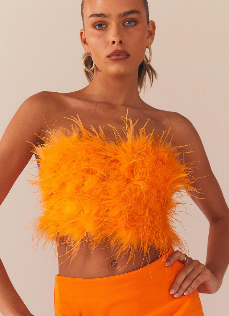 The Night Is Ours Feather Crop Top - Tangerine - Peppermayo