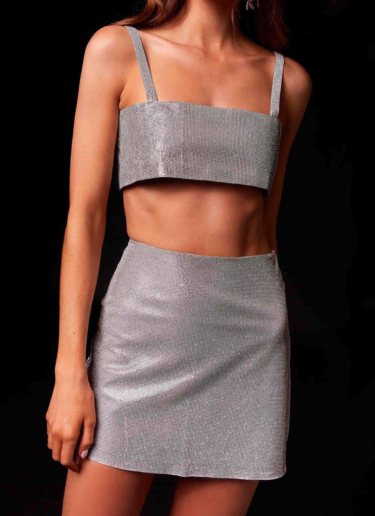 Pure Desire Diamante Mini Skirt - Cosmic Silver