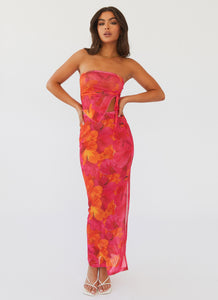 Rooftop Party Mesh Maxi Skirt - Floral Sun