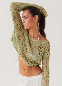 Free Mind Crochet Long Sleeve Top - Light Olive – Peppermayo