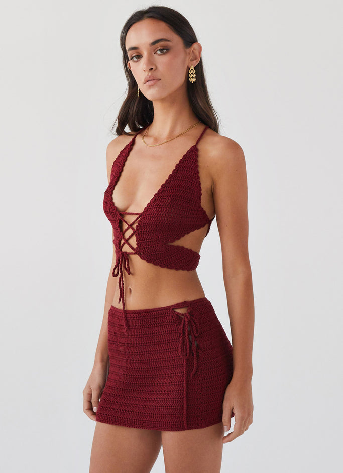 Wild Hearts Crochet Tie Top - Cherry Rose