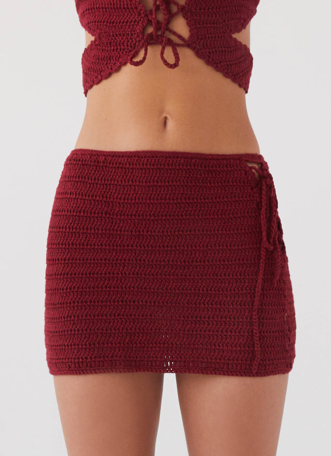 Wild Hearts Crochet Mini Skirt - Cherry Rose