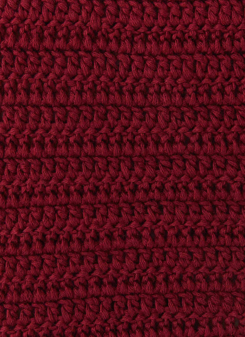 Womens Wild Hearts Crochet Mini Skirt in the colour Cherry Rose in front of a light grey background
