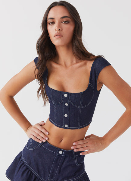 Isabella Denim Bustier Top - Indigo – Peppermayo