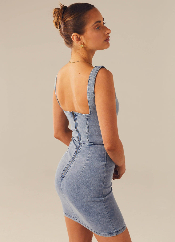Alessia Denim Mini Dress - Blue Denim - Peppermayo