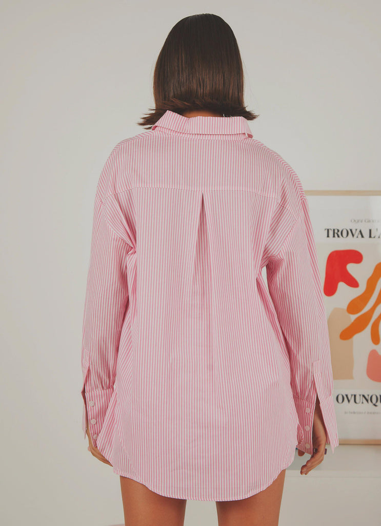 Wanderer Oversized Shirt - Pink & White Stripe - Peppermayo