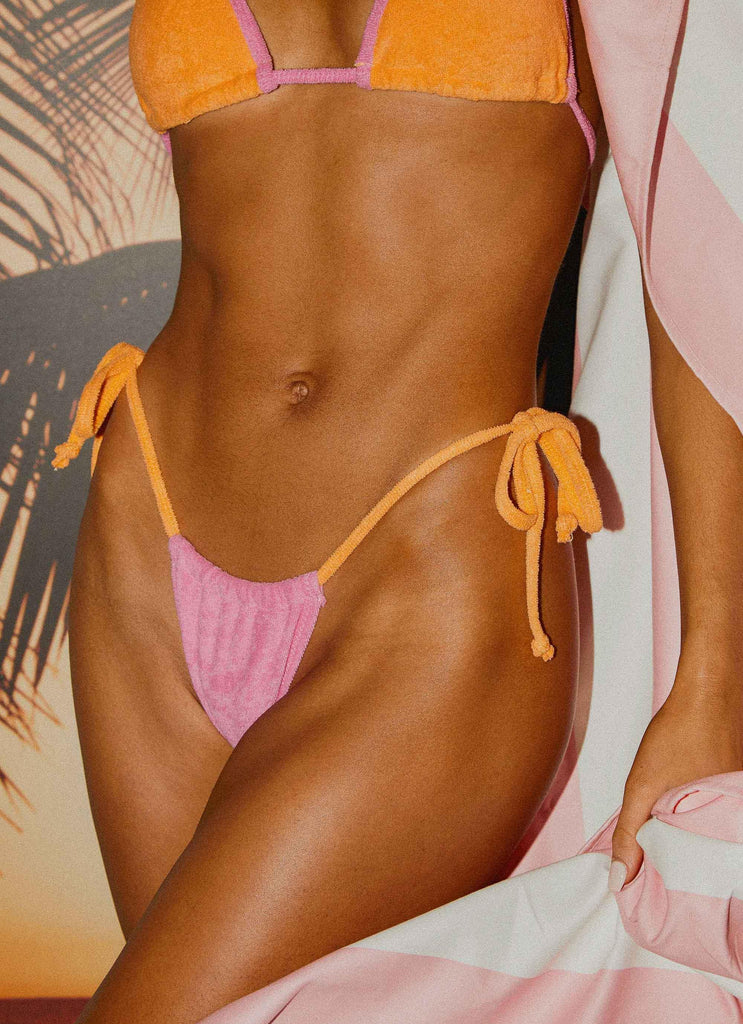 Holidae Tie Bikini Bottom - Pink Towelling - Peppermayo