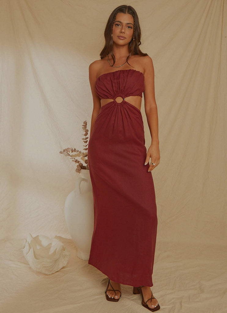 Lunchtime Drinks Maxi Dress - Burgundy - Peppermayo