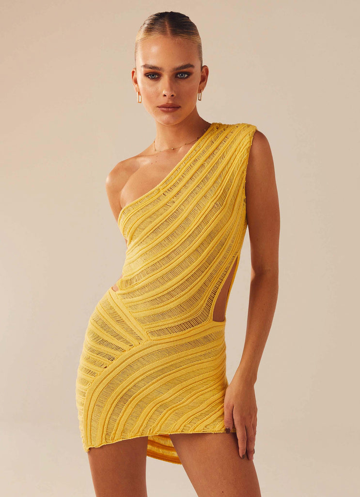 Percilla Ladder Knit Mini Dress - Yellow - Peppermayo