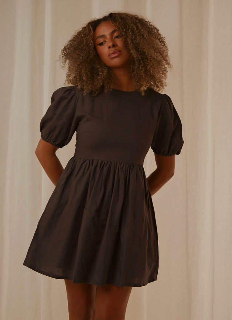 Nima Linen Mini Dress - Coal - Peppermayo