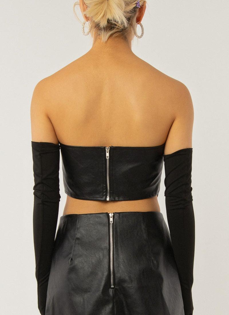 Night Turns Into Morning PU Bustier - Black PU - Peppermayo