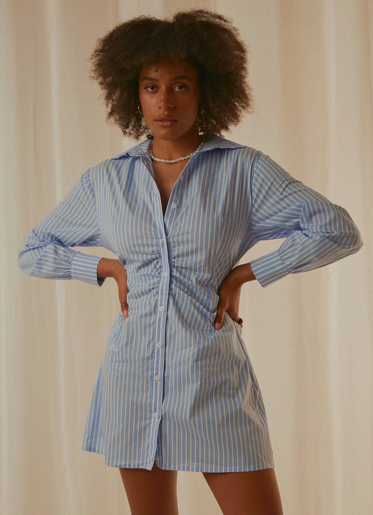 Solana Shirt Dress - Blue Stripe - Peppermayo