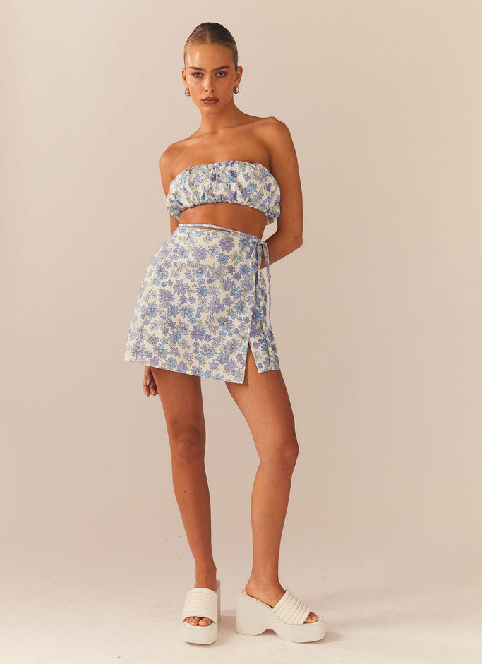 Longing For Less Mini Wrap Skirt - Daisy Chain