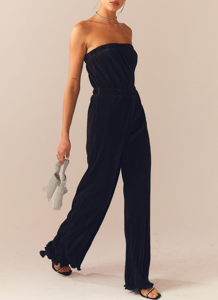 Doing The Most Plisse Jumpsuit - Black - Peppermayo