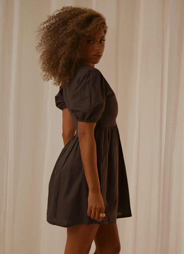 Nima Linen Mini Dress - Coal - Peppermayo