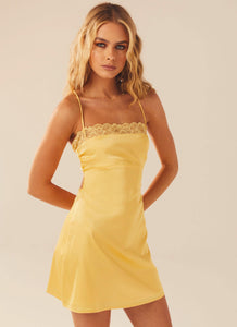 Fleur Satin Mini Dress - Lemon Cream - Peppermayo
