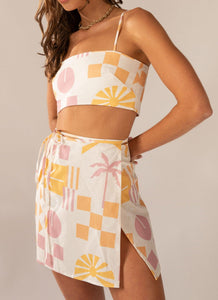 Seaside Sweethearts Wrap Mini Skirt - Under The Palms - Peppermayo