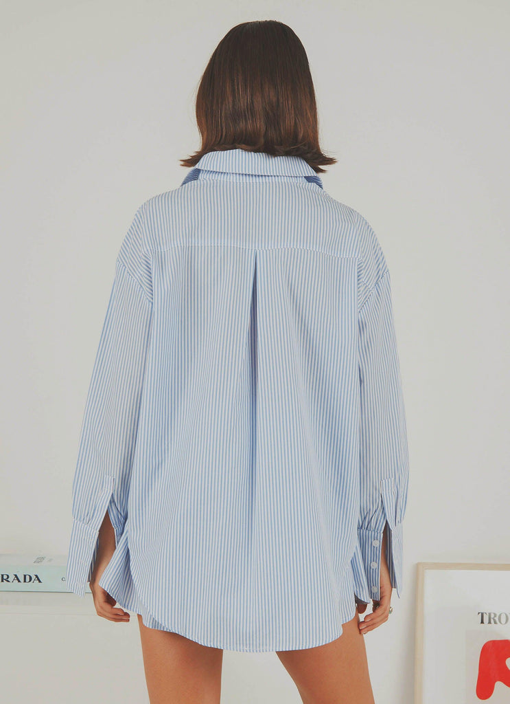 Wanderer Oversized Shirt - Blue & White Stripe - Peppermayo